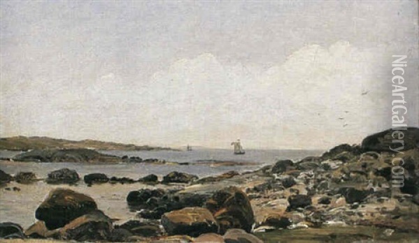Kustlandskap Med Segelbatar Oil Painting - Berndt Adolf Lindholm