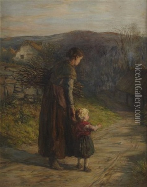 Homewards With Mother Oil Painting - Hugh Cameron