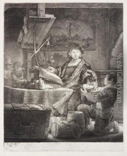 Jan Uytenbogaert, The Goldweigher (b., Holl.281; H.167; Bb.39-d) Oil Painting - Rembrandt Van Rijn