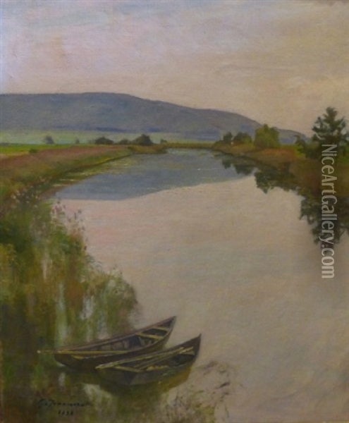 Barque Sur Un Cours D'eau Oil Painting - Gustave Jeanneret