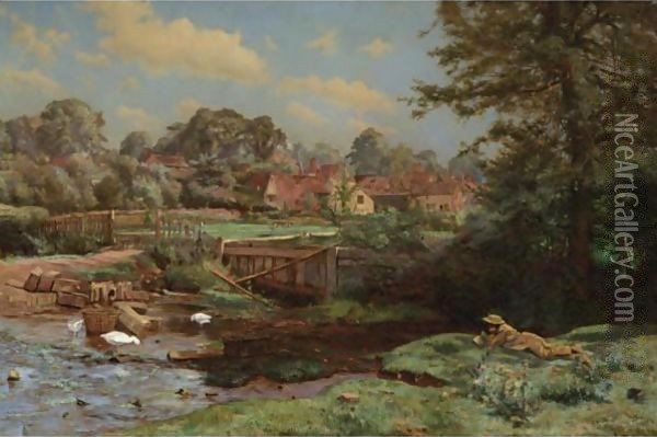 Watercress Gathering At Abinger Hammer, Surrey Oil Painting - Charles Ernest Butler
