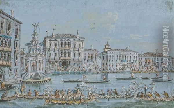 Regate Sur Le Canal Grande A Venise Avec Ca Baldi Et Ca Foscari Al'arriere-plan Oil Painting - Giacomo Guardi