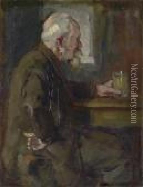 Apfelweintrinker Im Profil Oil Painting - Reinhold Werner