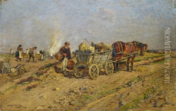 Hessische Bauern Bei Der Ernte Oil Painting - Hugo Muehlig