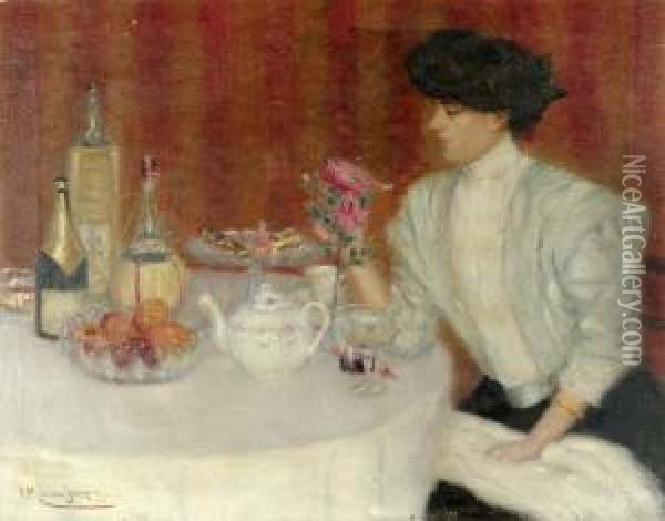 Jeune Femme A La Rose Oil Painting - Francis Morton Johnson