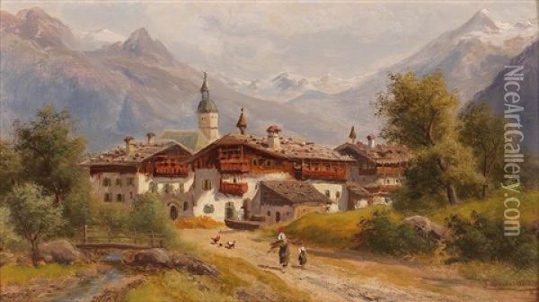 Village In Pinzgau, Salzburg Oil Painting - Gustav Barbarini