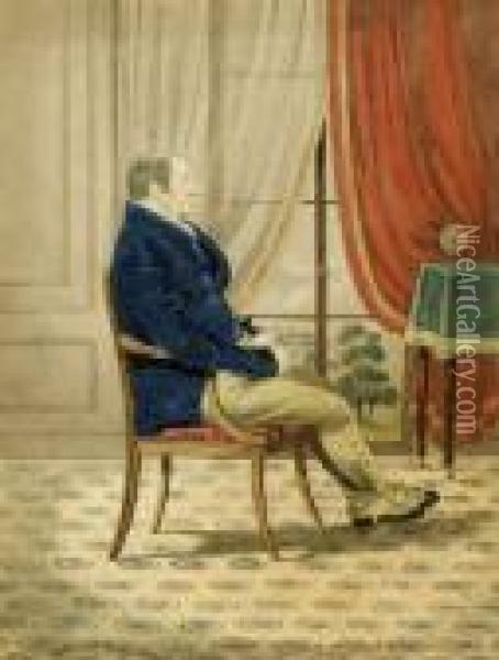 A Portrait Of A Gentleman Seated Looking Out Of A Window Oil Painting - Richard Dighton