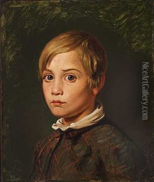 En Lille Lysharet Dreng I Ternet Skjorte Oil Painting - Constantin (Carl Christian Constantin) Hansen