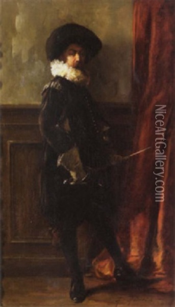 A Cavalier Figure Holding A Sword Oil Painting - Alex De Andreis