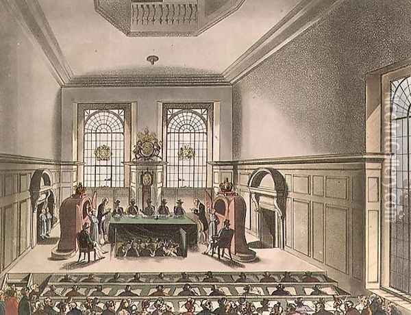 Coopers Hall, Lottery Drawing, from Ackermanns Microcosm of London Oil Painting - T. Rowlandson & A.C. Pugin