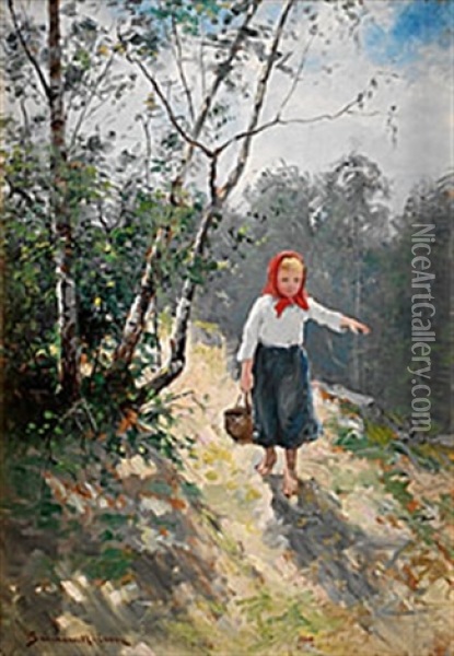 Den Lilla Vattenbarerskan Oil Painting - Johan Severin Nilsson
