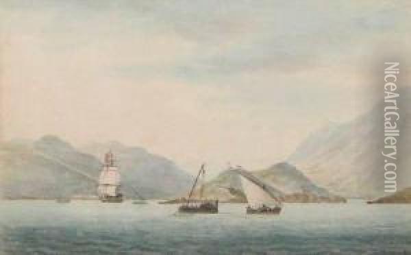 Coastal Boat Traffic At Entrance To Vigo Spain Oil Painting - George Tobin