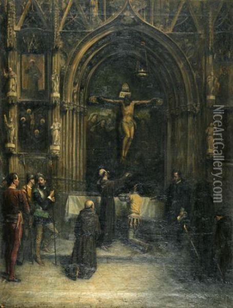 San Francisco De Borja Ante Un Altar Oil Painting - Vicente Borras y Mompo