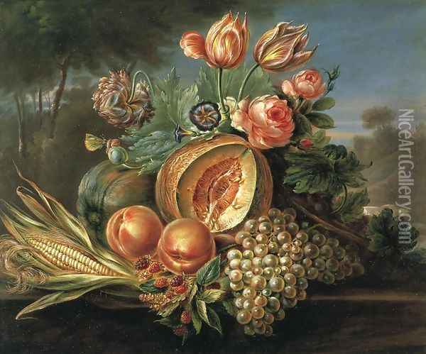 Still Life with Fruit and Flowers Oil Painting - Cornelius de Beet