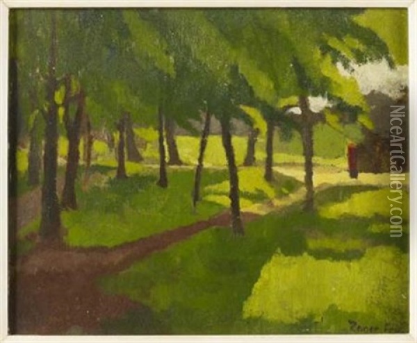 Trees In Sunlight Oil Painting - Roger Fry