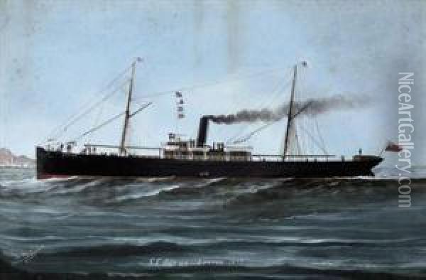 The S.s. 
Ortiga 
 In Full-steam Off Genoa Oil Painting - Luigi Roberto