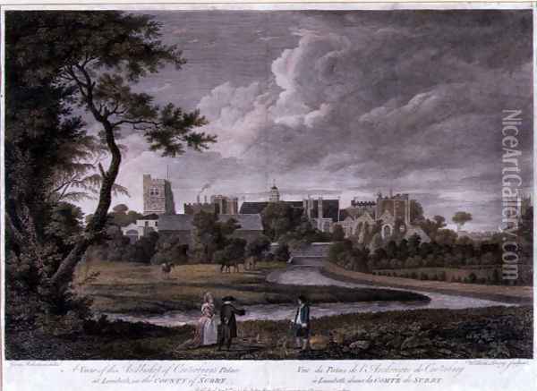 A View of the Archbishop of Canterburys Palace at Lambeth, in the County of Surrey, engraved by Wilson Lowry, pub. 1781 Oil Painting - George Robertson