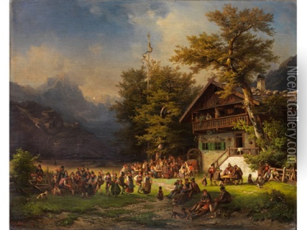 Maibaumfest Vor Einer Waldwirtschaft Oil Painting - Karl Millner