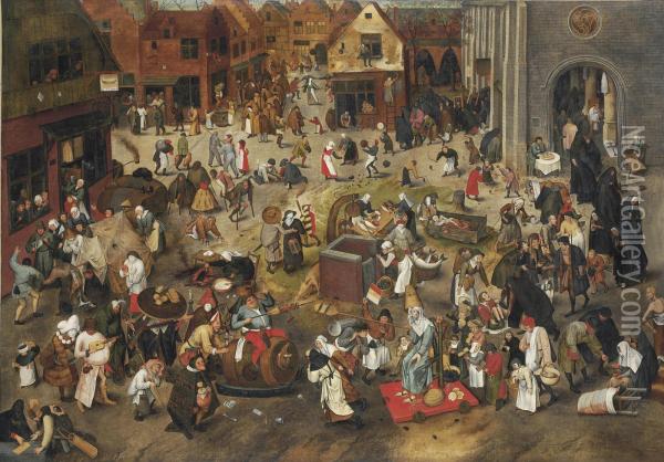 The Battle Between Carnival And Lent Oil Painting - Pieter The Younger Brueghel