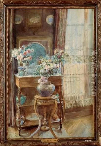 interieur Fleuri Oil Painting - Madeleine Jeanne Lemaire