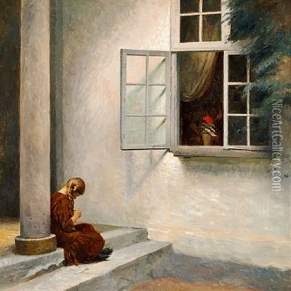 Lille Pige Ved Sojle - Liselund Oil Painting - Peter Vilhelm Ilsted