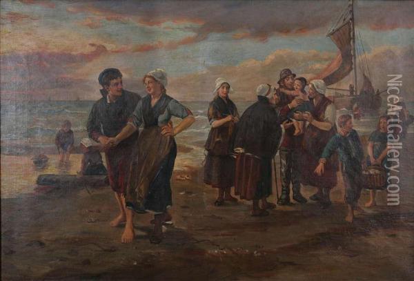 Vissers Op Het Strand Oil Painting - Henri Jacques Bource