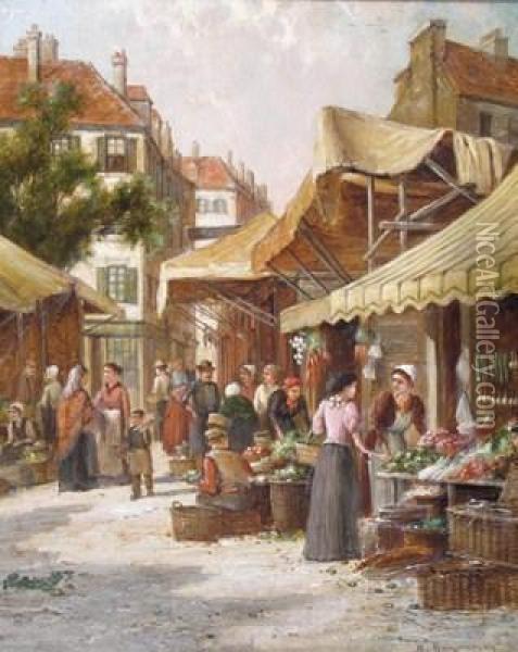 The Vegetable Market, Paris Oil Painting - William Raymond Dommersen