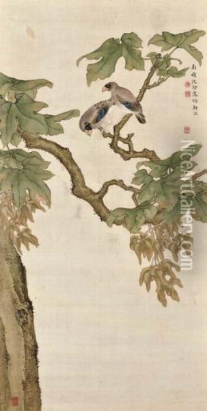 Birds On A Wutong Tree Oil Painting - Shen Quan
