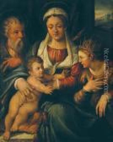 Sacra Famiglia Con San Caterina Di
Alessandria Oil Painting - Innocenzo Da Imola