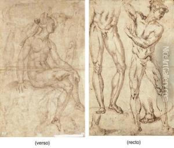 A Nude Gesturing To The Left, With Subsidiary Studies Of The Legsand Feet Oil Painting - Baccio Bandinelli