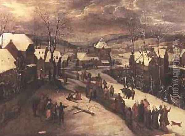 Winter Landscape with Procession Oil Painting - Gillis Mostaert