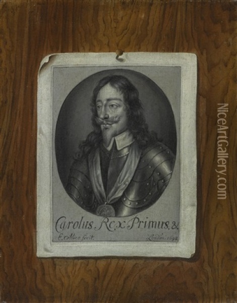 Trompe L'oeil Of A Print Of King Charles I Of England On A Wood Board Oil Painting - Edward Collier