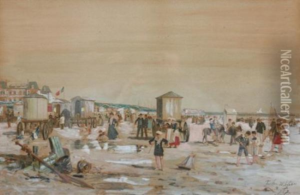 Beach Scene, French Coastal Resort Oil Painting - Theodor Alexander Weber