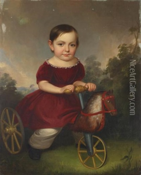 Portrait Of A Young Boy On Rocking Horse Oil Painting - James Reid Lambdin
