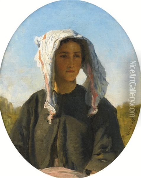 Portrait De Jeune Paysanne Bordelaise (study For Les Vendanges A Chateau-lagrange) Oil Painting - Jules Breton
