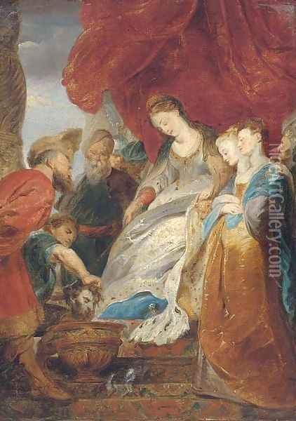 The head of Cyrus brought to Queen Tomyris Oil Painting - Sir Peter Paul Rubens