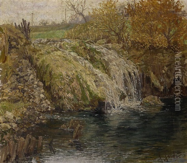 Bachufer Mit Kleinem Wasserfall Oil Painting - Hans Heider