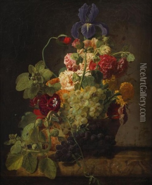 Le Panier De Fleurs Et De Fruits Oil Painting - Moise Jacobber