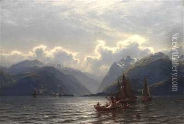 Liv Pa Fjorden Oil Painting - Carl August Heinrich Ferdinand Oesterley