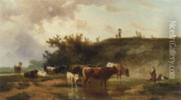 Ein Sommertag Auf Der Weide Oil Painting - Albert Jurardus van Prooijen