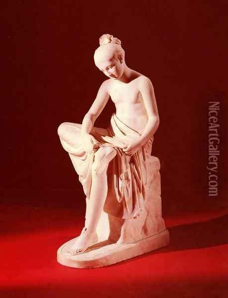 A Carved White Marble Figure of a Seated Maiden Oil Painting - Rudolf Schadow