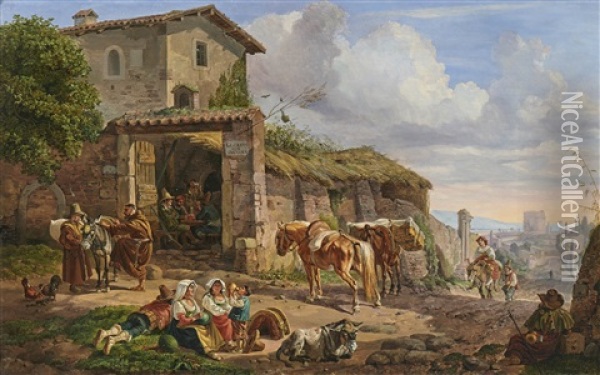 Osteria Bei Rom Vor Der Porta S. Sebastiano Oil Painting - Heinrich Buerkel
