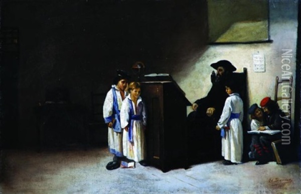 Torah Lesson Oil Painting - Jacques Emile Edouard Brandon