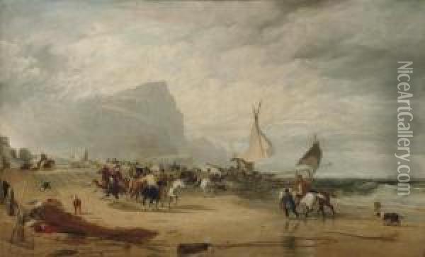 Smugglers Alarmed By An Unexpected Change From Hazy Weather While Landing Their Cargo Oil Painting - Sir Augustus Wall Callcott