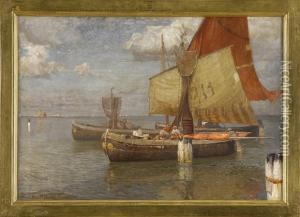 Fischerboote In Der Lagune Von Venedig. Oil Painting - Manuel Wielandt