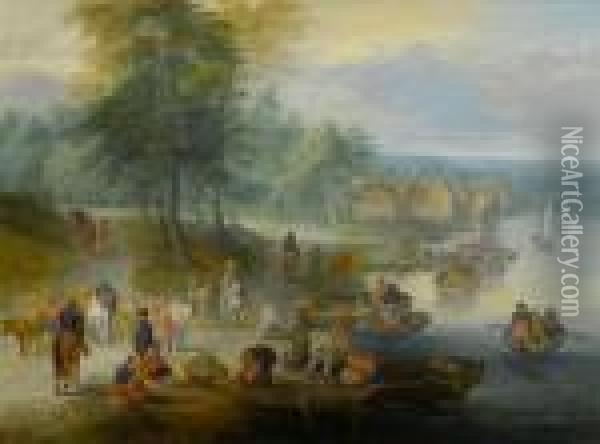 Broad Landscape With Peasants/river Landscape With Travellers And Peasants Oil Painting - Theobald Michau