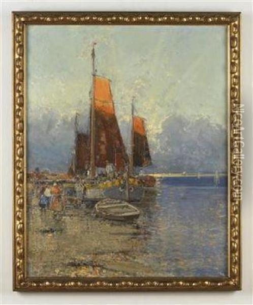 Fischerboote Im Hafen Oil Painting - Georg Fischof