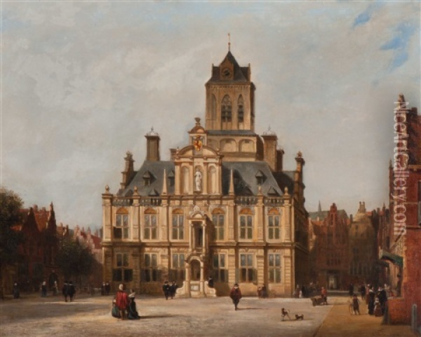 Town Hall Of Delft Oil Painting - Carel Jacobus Behr