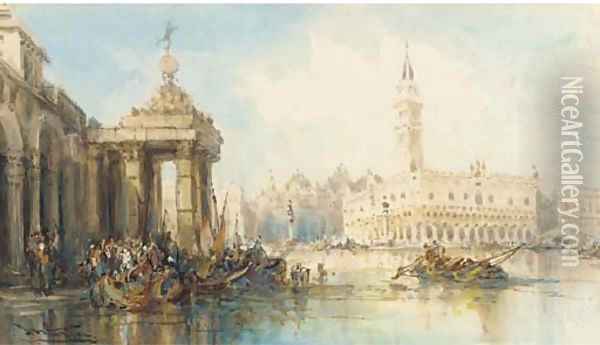 The Doge's Palace from the Dogana Oil Painting - Frank Wasley
