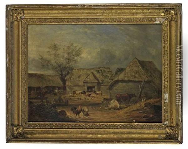 Farmyard Scene Oil Painting - Benjamin Herring Jr.